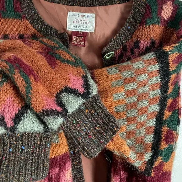Susan Bristol Sweater VTG Hand Knit Button Cardigan Size M Burnt Orange Brown - Picture 6 of 16
